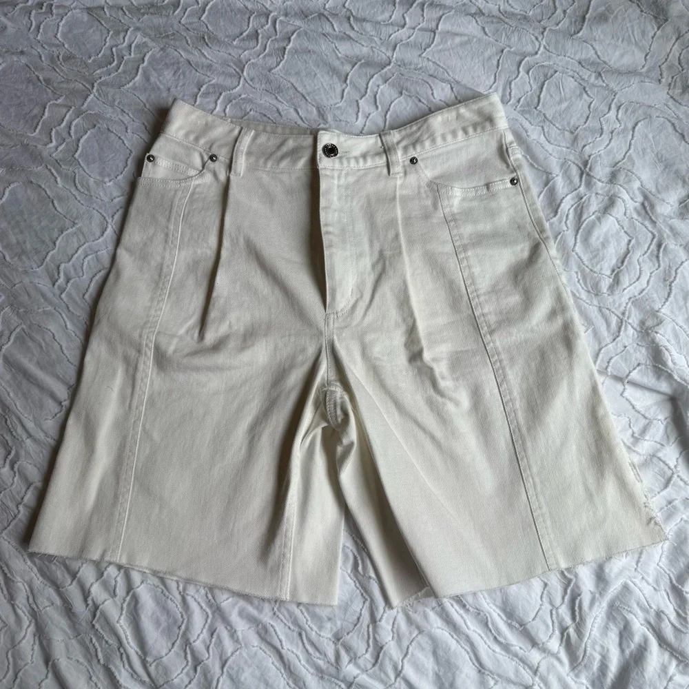Derek Lam Long White Jean Shorts with Slit Side Detail